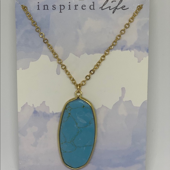 💕 NWT! Blue Oval Stone Pendant Necklace - Picture 2 of 5